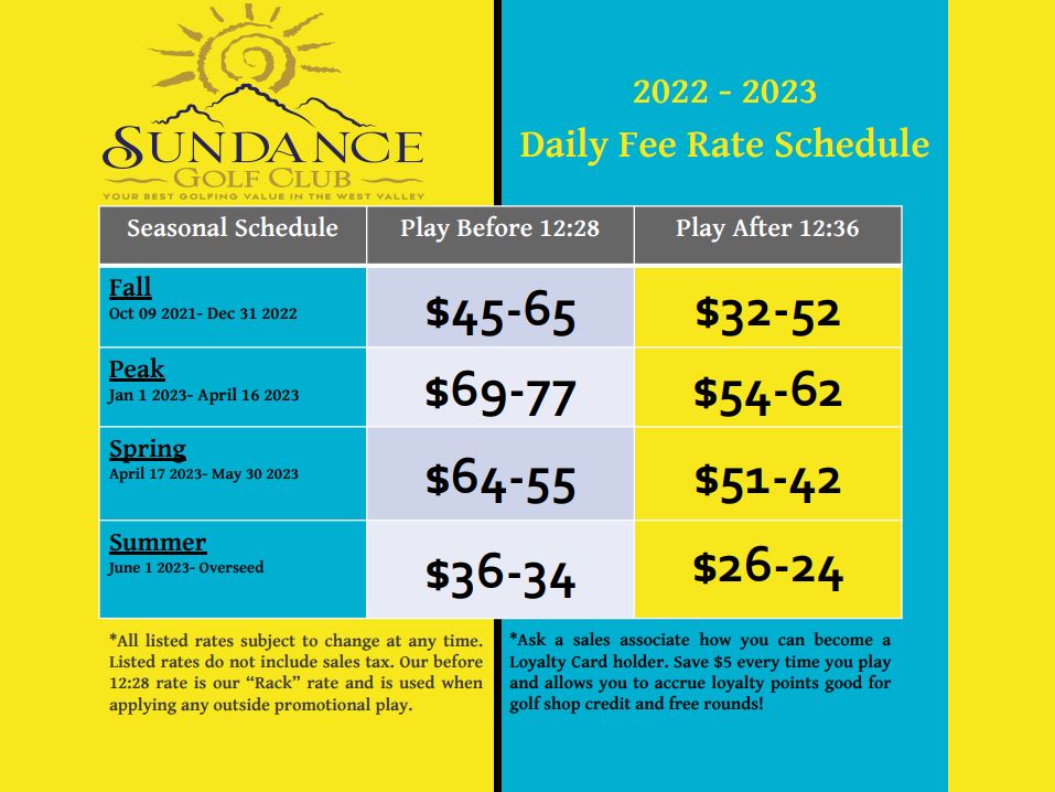Daily Rates Sundance Golf Course